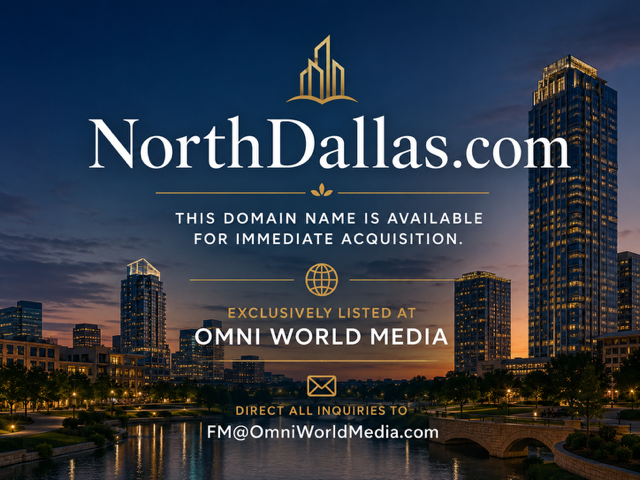 NorthDallas.com — this domain name is available for immediate acquisition. Exclusively listed at Omni World Media. Direct all inquiries to FM@OmniWorldMedia.com.